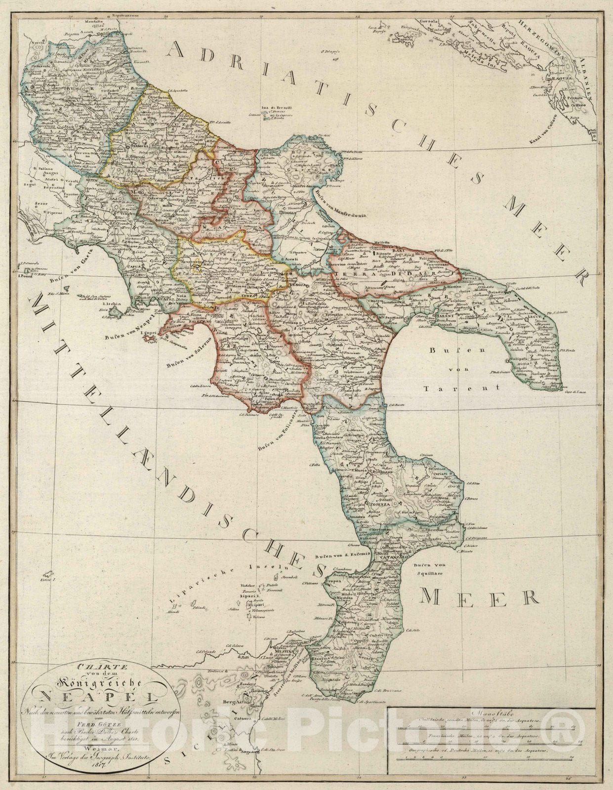 Historic Map : 1817 XXIV. Southern Italy; Kingdom of Naples. - Vintage Wall Art