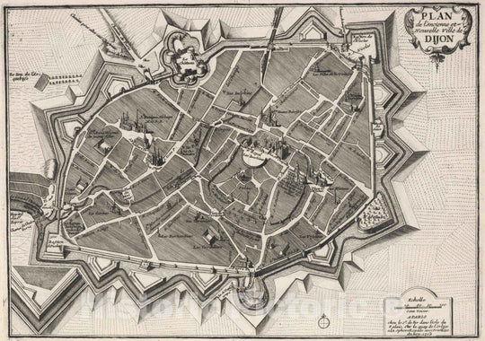 Historic Map : 1705 Plan de l'ancienne et Nouvelle Ville de Dijon, France. - Vintage Wall Art