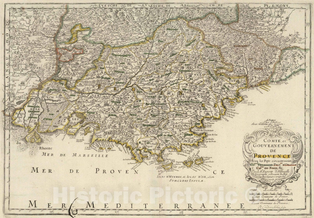 Historic Map : France, 1707 Provence, France. , Vintage Wall Art