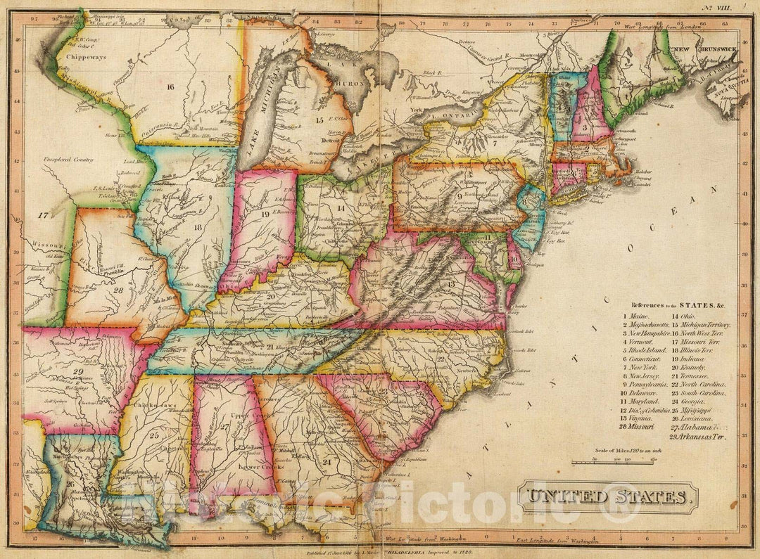 Historic Map : 1820 United States. v2 - Vintage Wall Art