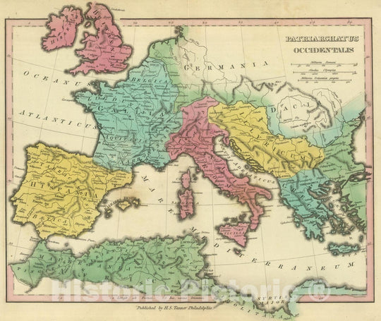 Historic Map : Italy; Spain, Mediterranean 1826 Patriarchati Occidentalis. (1826) , Vintage Wall Art