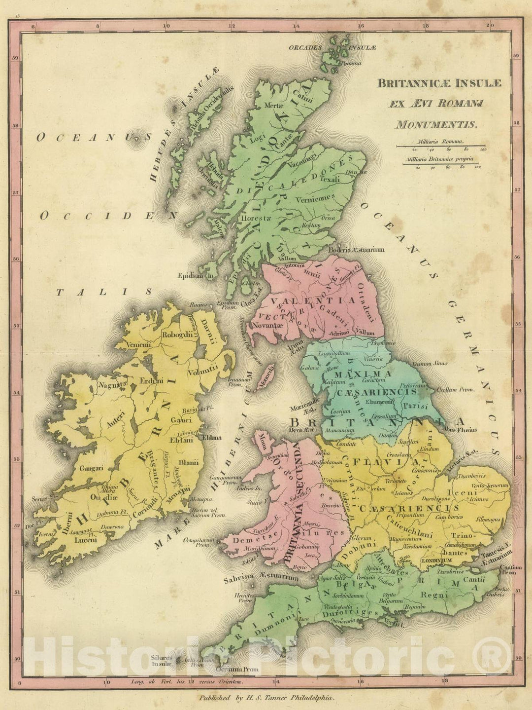 Historic Map : England; Ireland, British Isles 1826 Brittannicae Insule ex Aevi Romani Monumentis. (1826) , Vintage Wall Art