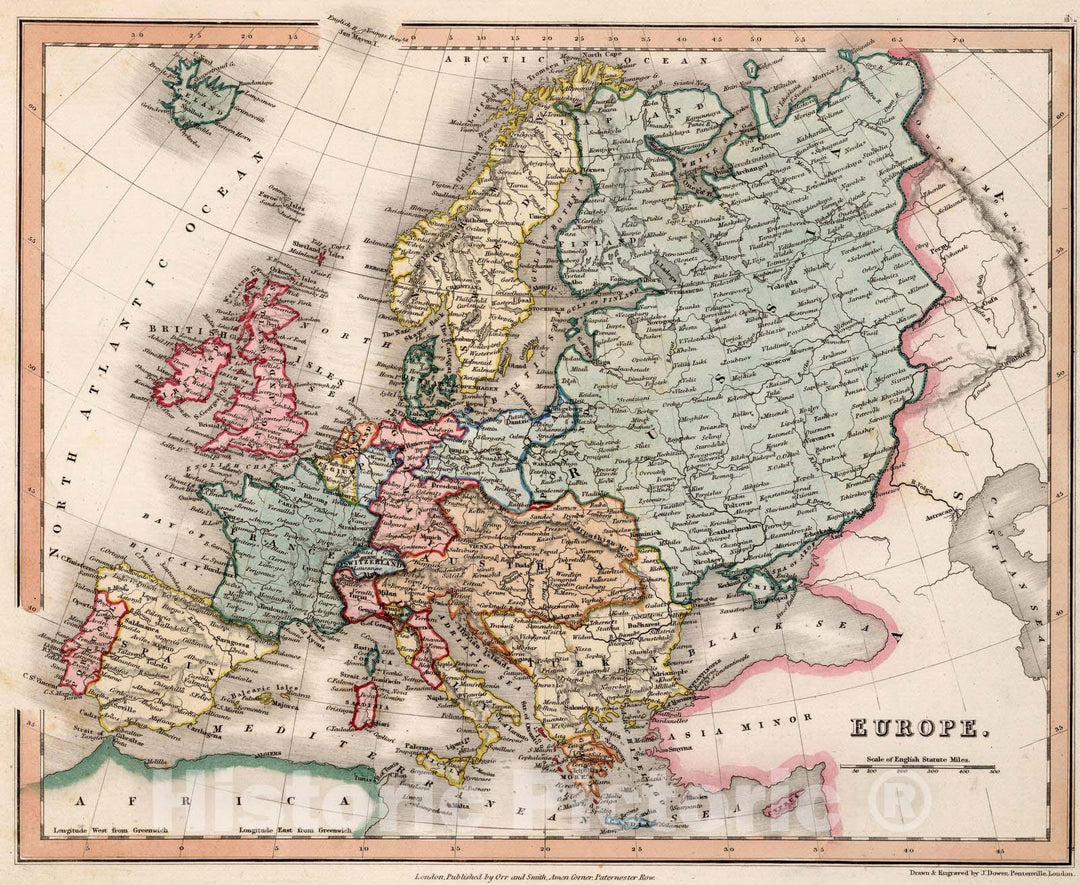 Historic Wall Map : 1832 Europe. v1 - Vintage Wall Art