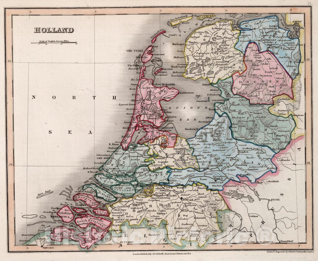 Historic Map : 1832 Holland and the Netherlands : Vintage Wall Art