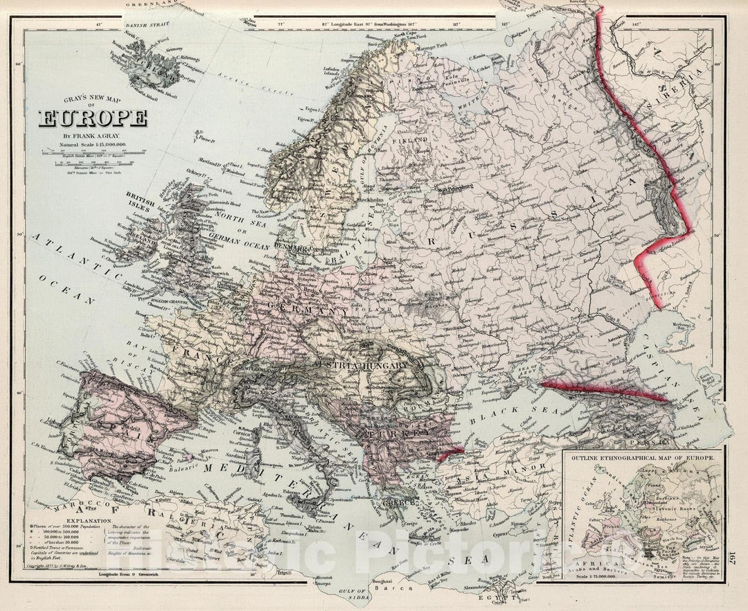 Historic Map : National Atlas - 1877 Europe. - Vintage Wall Art