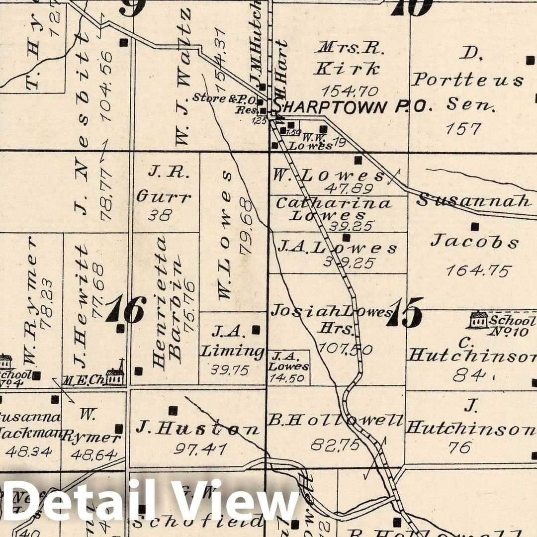 Historic Map - 1882 Map of White Water Township, Franklin County, Indiana. - Vintage Wall Art