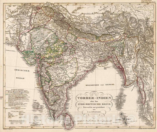 Historic Map : Bangladesh, Southwest Asia 1850 Vorder-Indien oder das Indo-Britische Reich. (India). , Vintage Wall Art