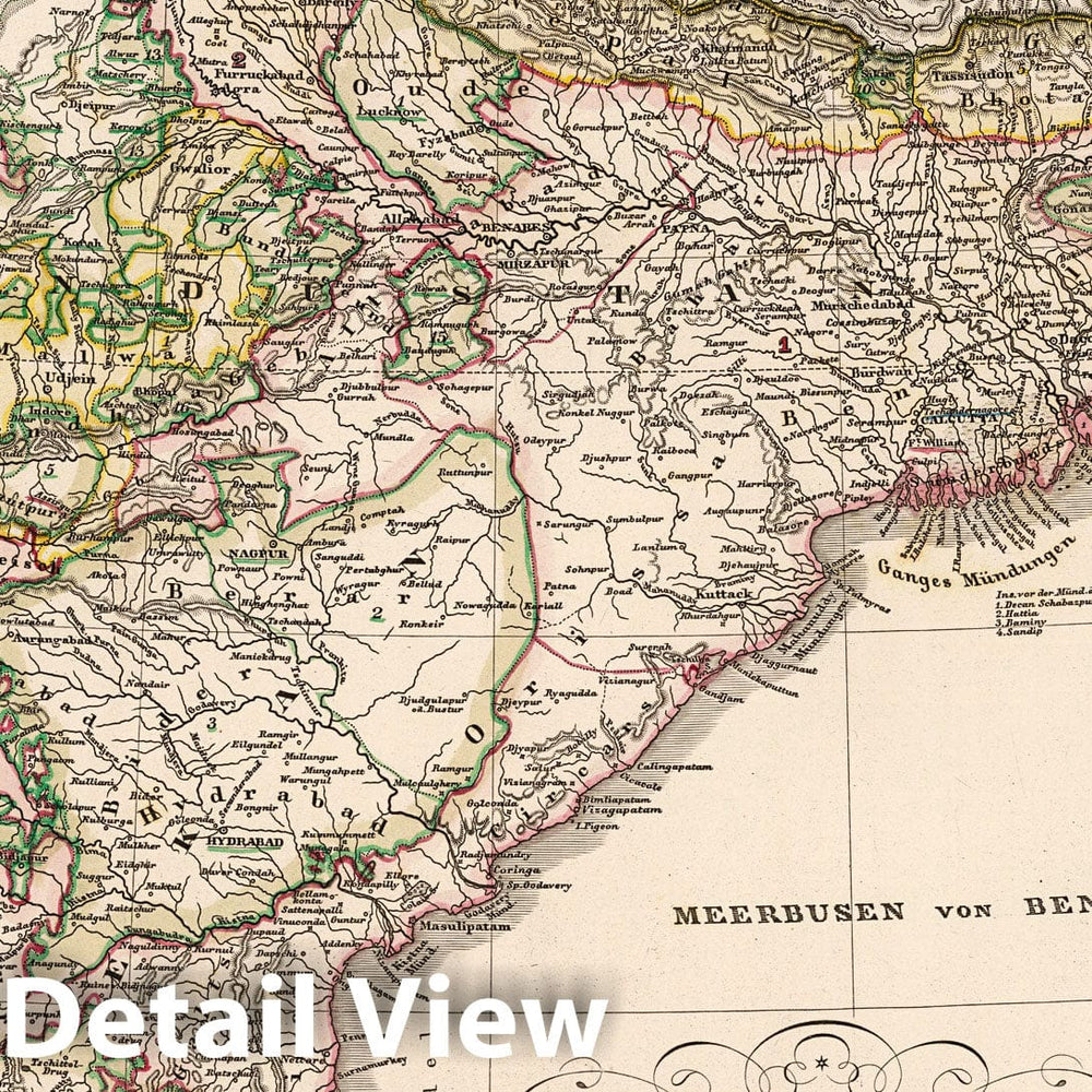 Historic Map : Bangladesh, Southwest Asia 1850 Vorder-Indien oder das Indo-Britische Reich. (India). , Vintage Wall Art