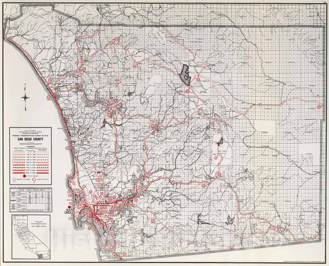 Historic Map : 1935 San Diego County. - Vintage Wall Art