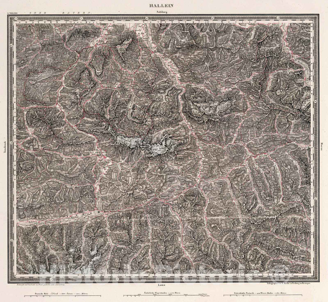 Historic Map : Austria, , Europe 1838 Hallein , Vintage Wall Art