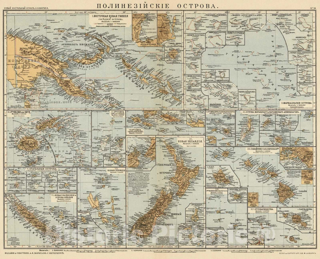 Historic Map : Oceania 1909 No.56. Polinez?sk? ostrova , Vintage Wall Art