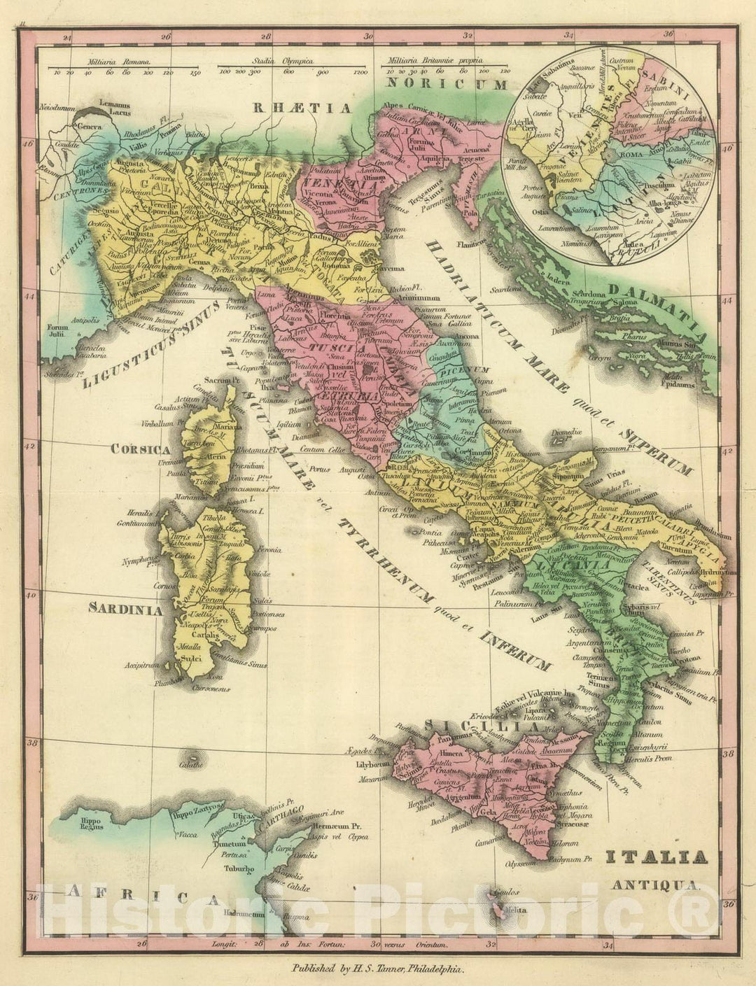 Historic Map : Italy, Corsica 1826 Italia Antiqua. (1826) , Vintage Wall Art