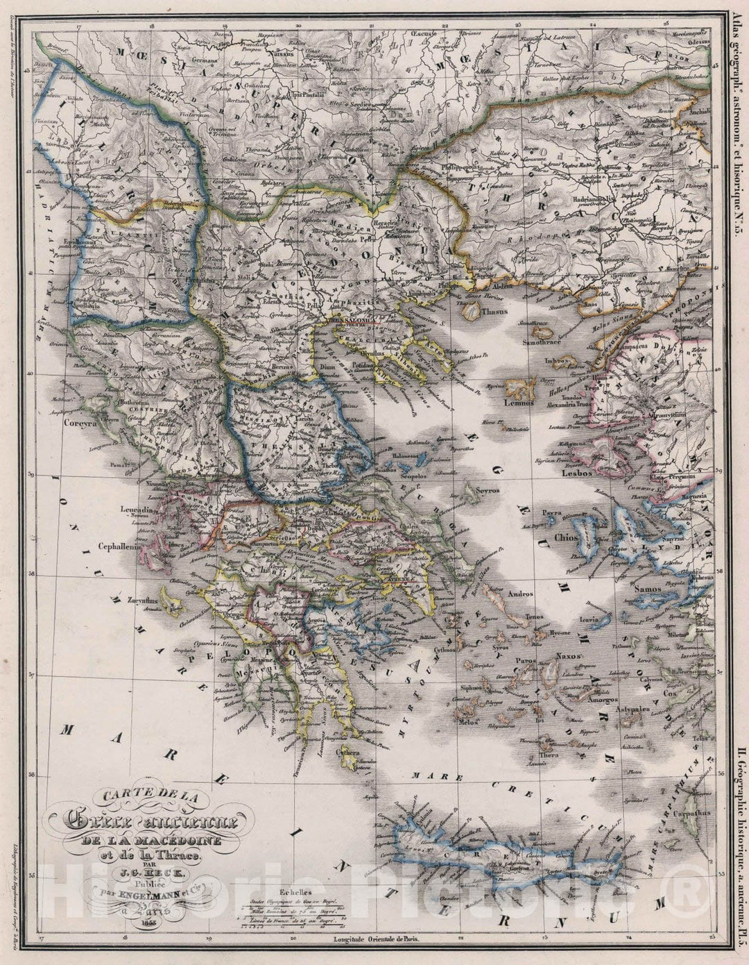 Historic Map : Greece, 1833 13. Carte de la Grece ancienne de la Macedoine et de la Thrace. , Vintage Wall Art