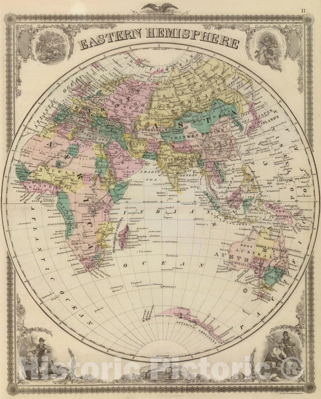 Historic Map : 1875 Eastern Hemisphere. - Vintage Wall Art