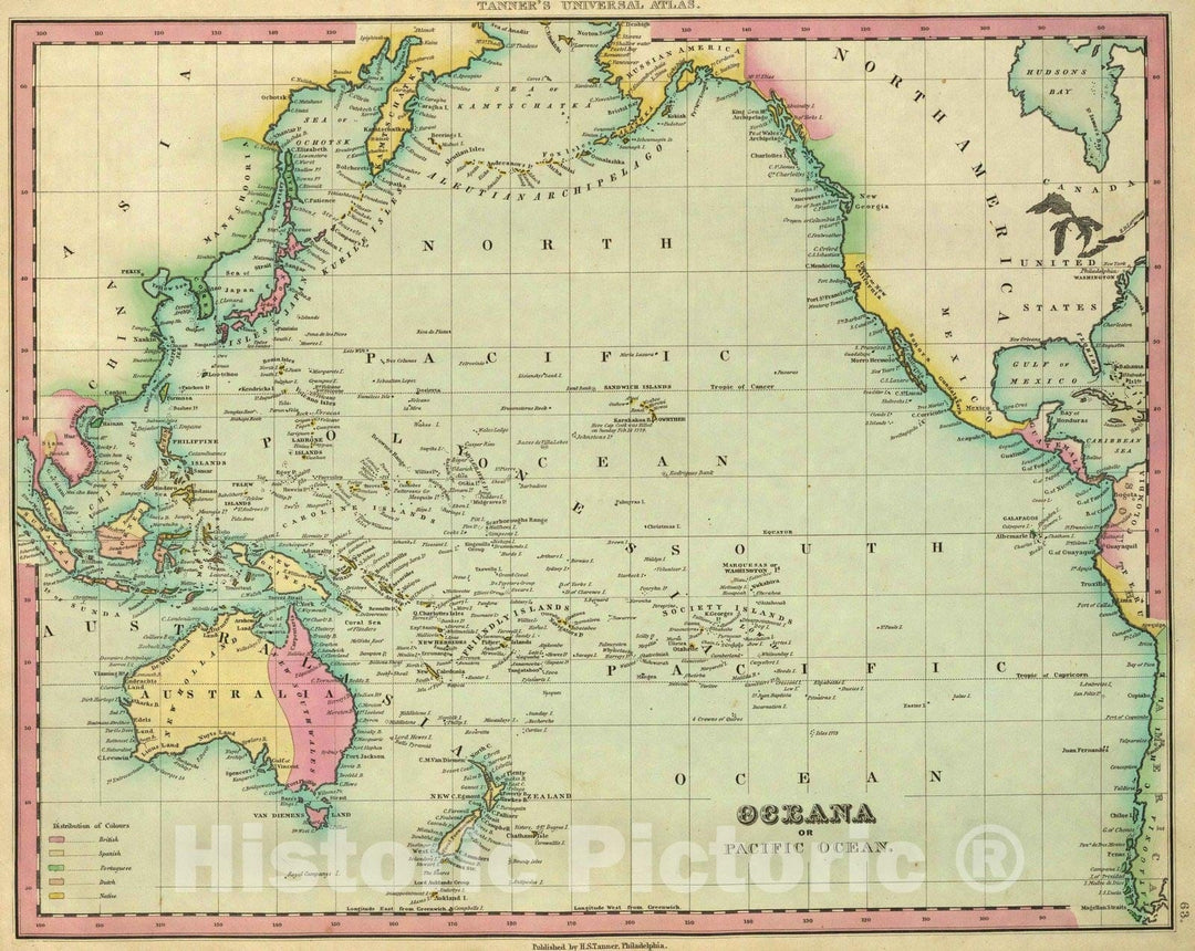 Historic Map : 1836 Oceana Or Pacific Ocean. - Vintage Wall Art