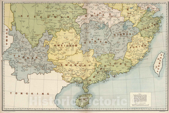 Historic Map : National Atlas - 1917 New Productions Map of China (southern part). - Vintage Wall Art