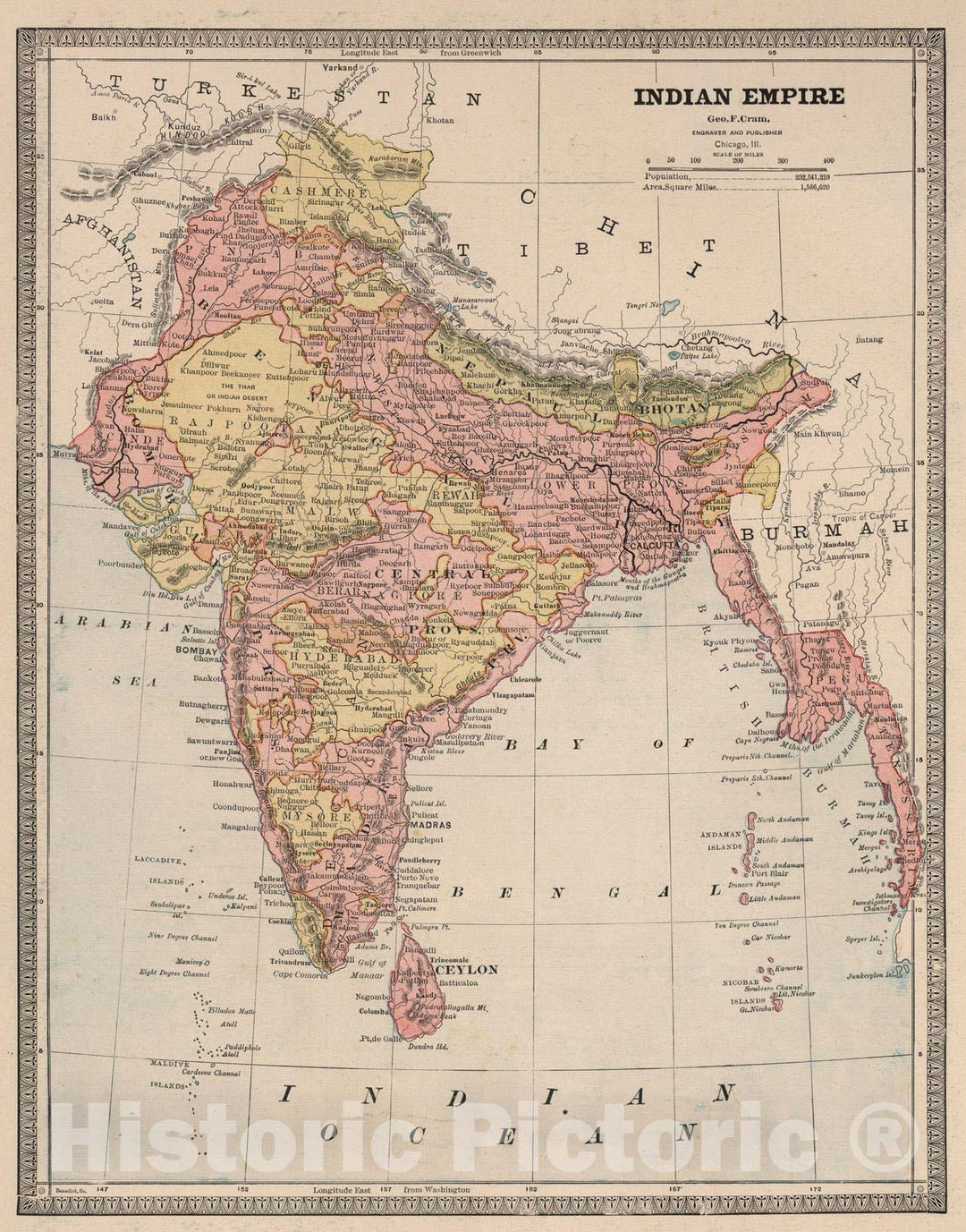 Historic Map : 1883 Indian Empire. - Vintage Wall Art