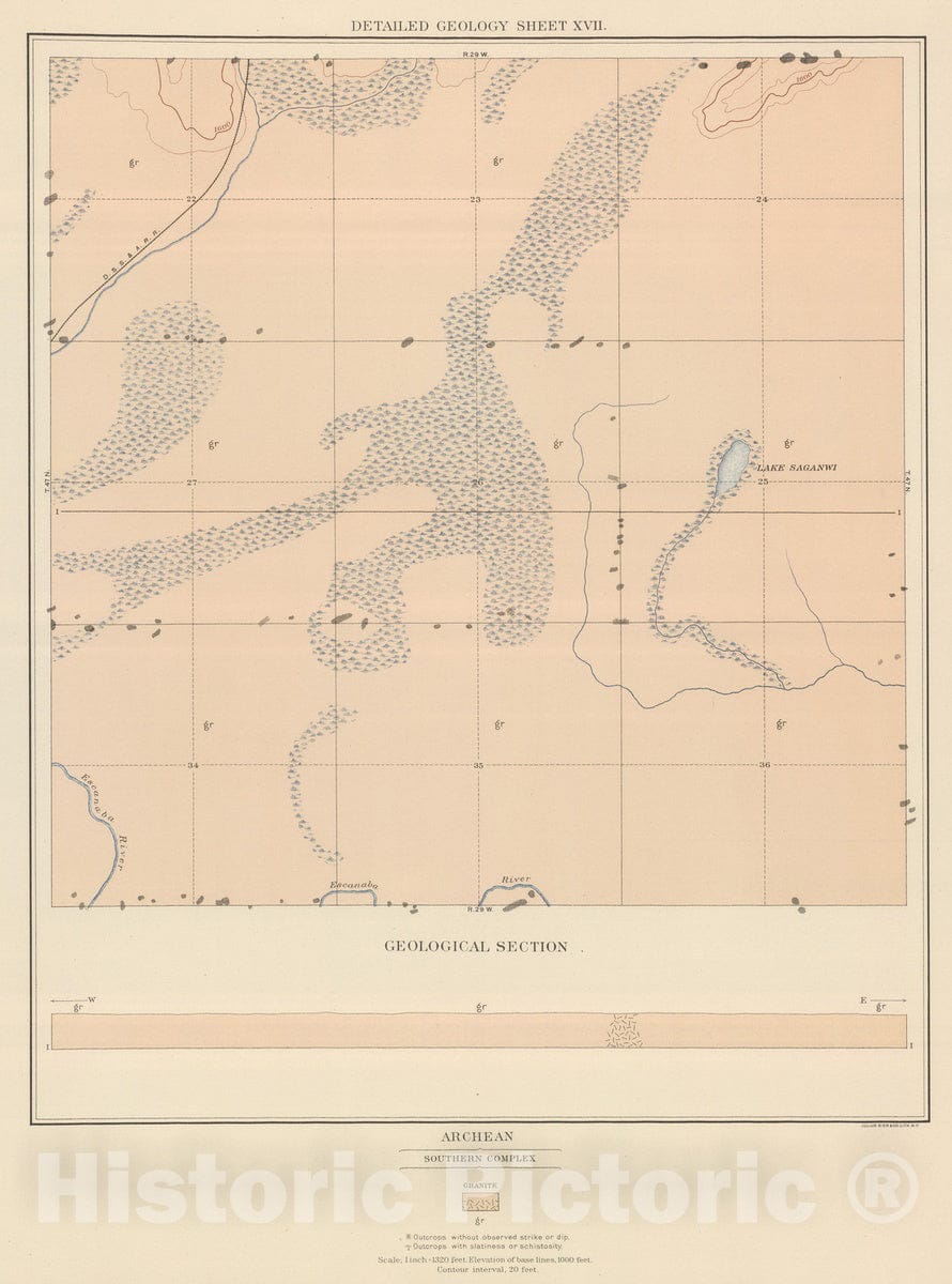 Historic Map : Geologic Atlas - 1896 Detailed Geology Sheet XVII. - Vintage Wall Art