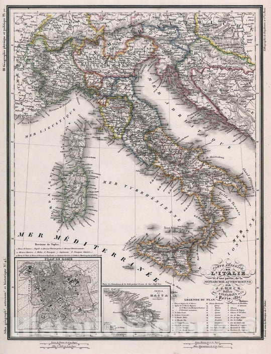 Historic Map : Italy, 1832 45. Carte Generale de l'Italie et d'une partie de la Monarchie Autricienne. , Vintage Wall Art