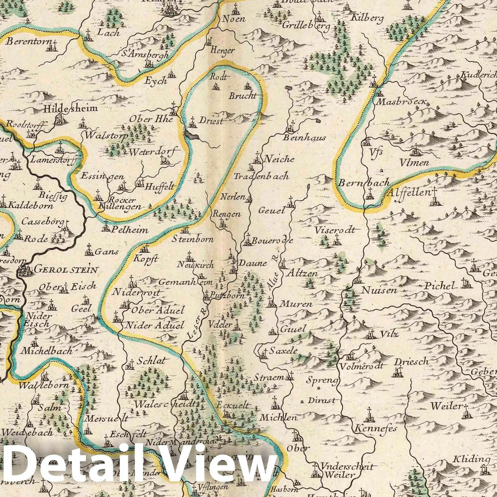 Historic Map : France, 1705 Pais scituez entre le Rhein, la Saare, la Moselle, et la Basse Alsace (northwestern sheet). , Vintage Wall Art