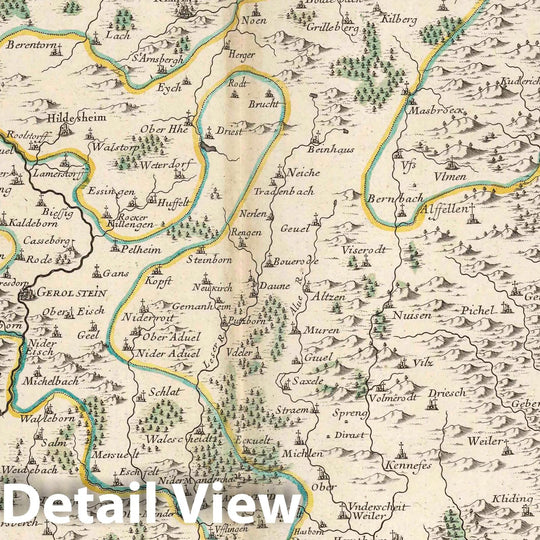 Historic Map : France, 1705 Pais scituez entre le Rhein, la Saare, la Moselle, et la Basse Alsace (northwestern sheet). , Vintage Wall Art