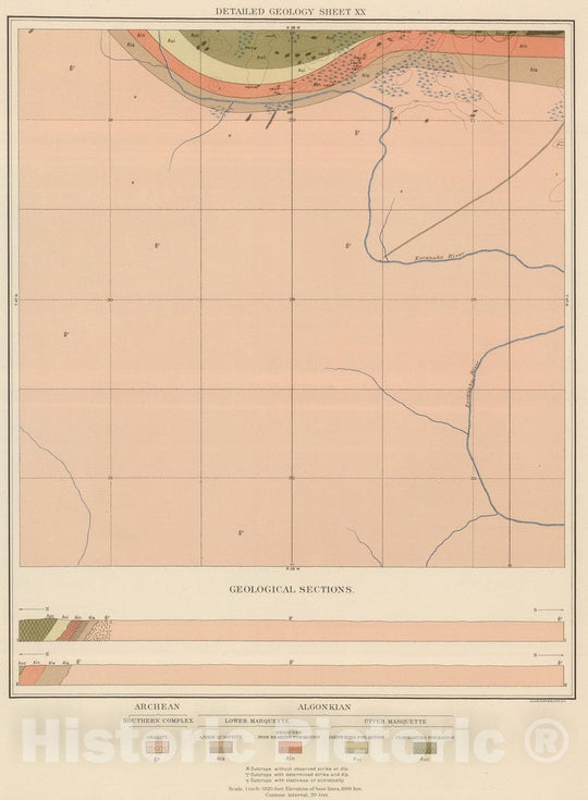 Historic Map : Geologic Atlas - 1896 Detailed Geology Sheet XX. - Vintage Wall Art