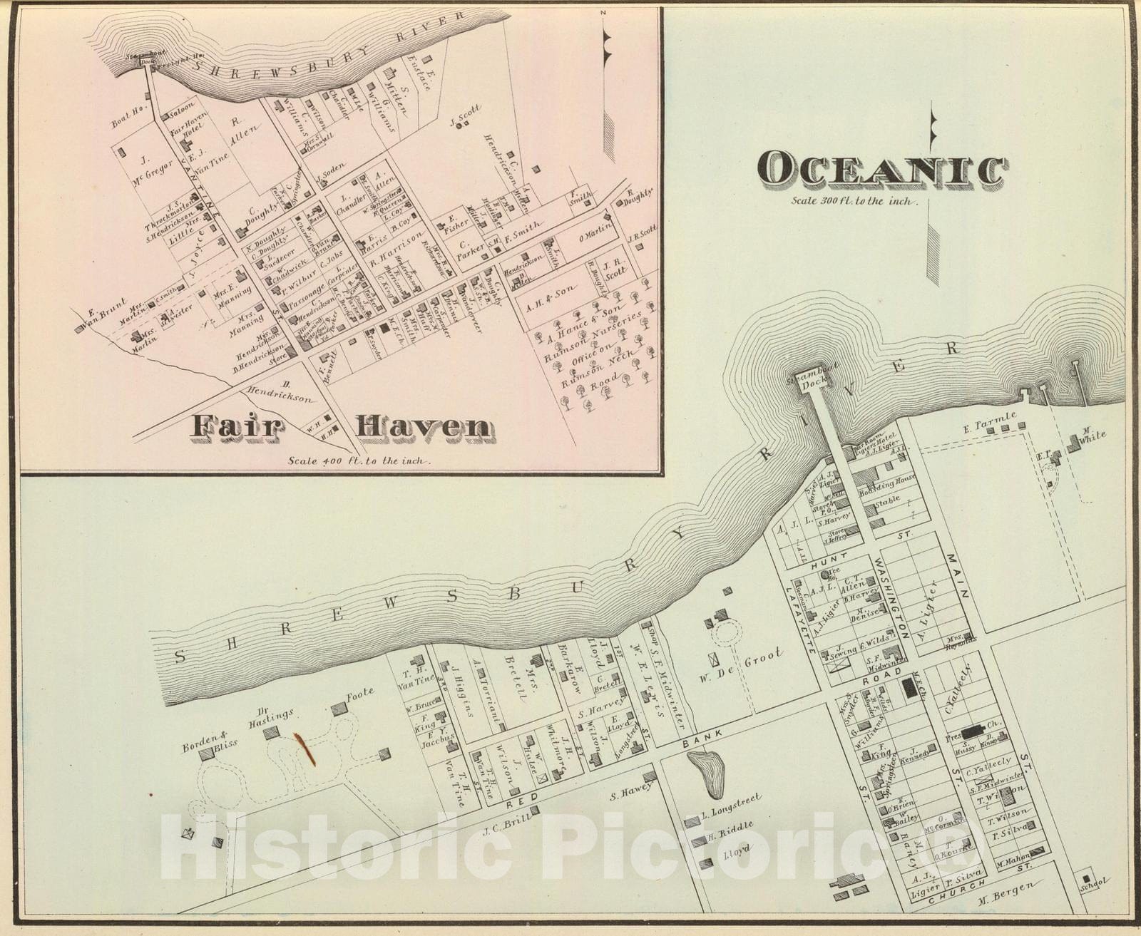 Historic Map : 1878 Oceanic and Fair Haven. - Vintage Wall Art