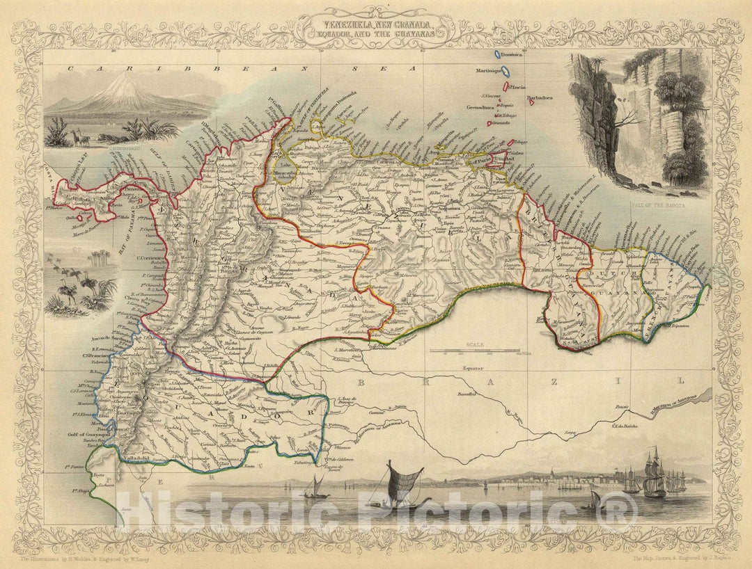 Historic Map : 1851 Venezuela, New Granada, Equador, and the Guayanas. - Vintage Wall Art