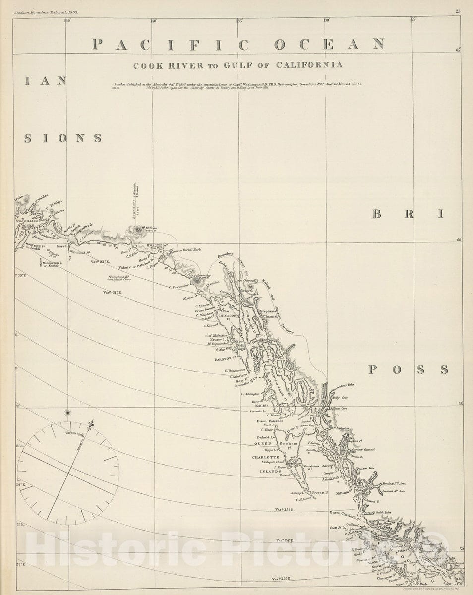 Historic Map : 1861 Pacific Ocean. Cook River to Gulf of California. British Admiralty Chart (portion). - Vintage Wall Art