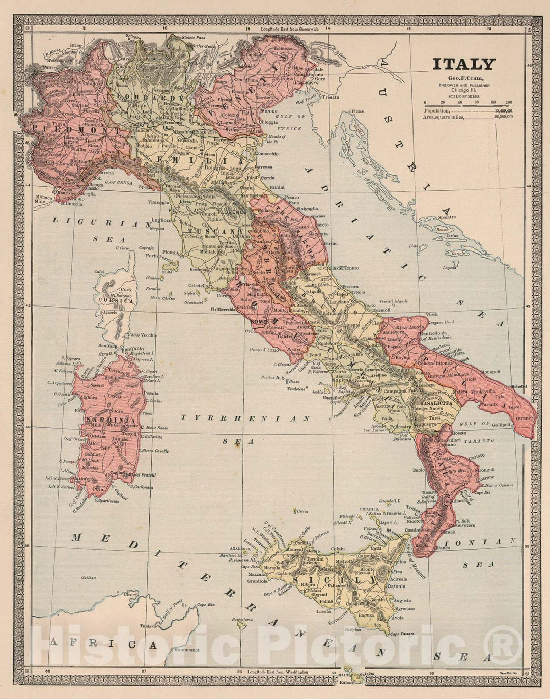 Historic Map : 1883 Italy. v2 - Vintage Wall Art