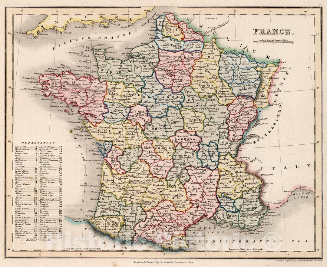 Historic Map : 1832 France : Vintage Wall Art