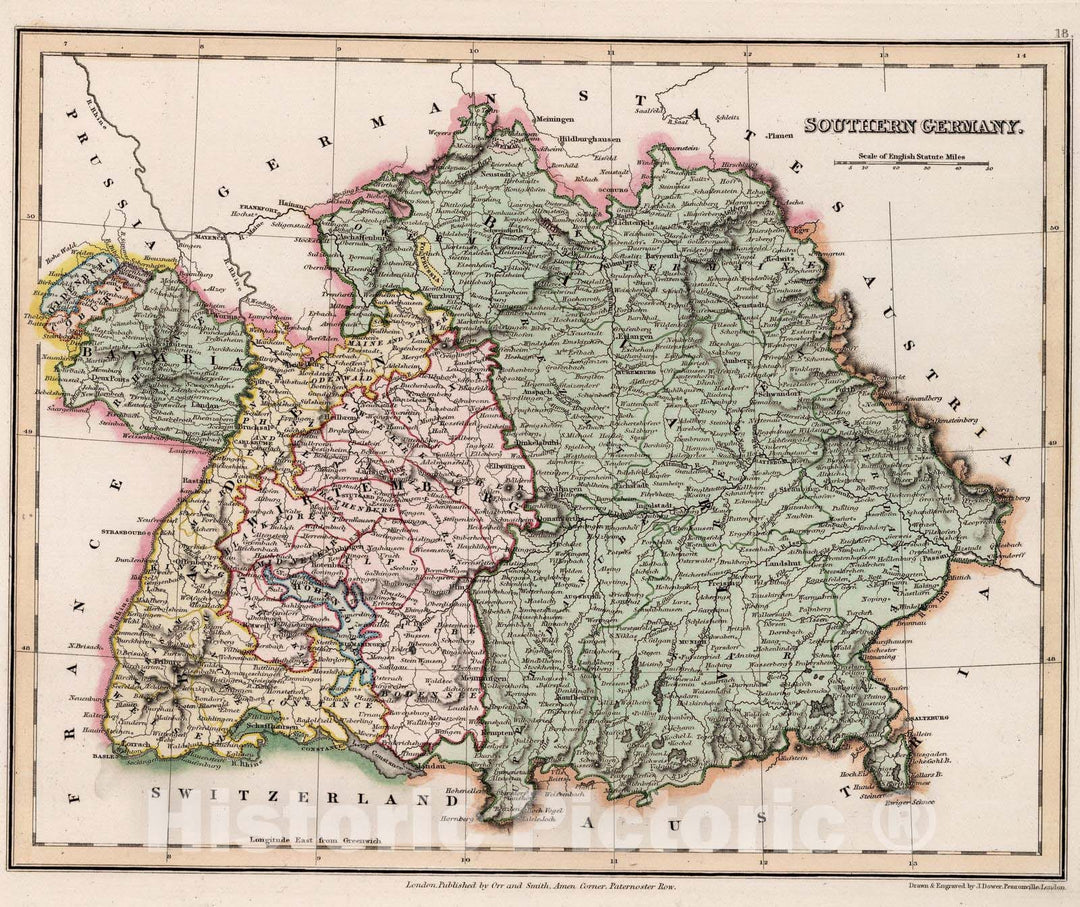 Historic Map : 1832 Southern Germany. - Vintage Wall Art