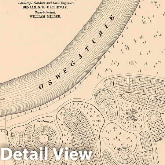 Historic Map : 1865 Map of Riverside Cemetary at Gouverneur, Saint Lawrence, New York. - Vintage Wall Art