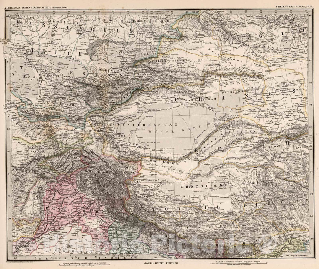 Historic Map : China, 1881 Indien & Inner-Asien, Nordliches Blatt (India, Central Asia, Northern Sheet). , Vintage Wall Art