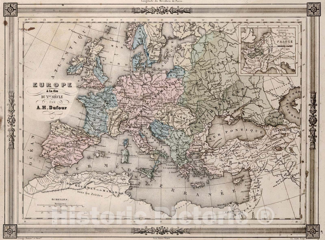 Historic Map : 1852 Europe a la fin du Xme Siecle. - Vintage Wall Art