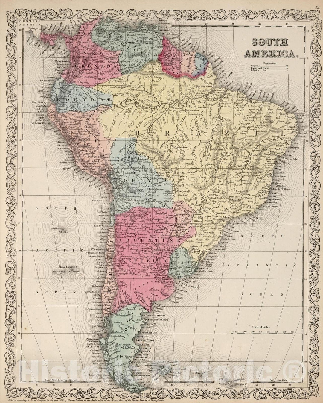 Historic Map : 1860 South America. v1 - Vintage Wall Art