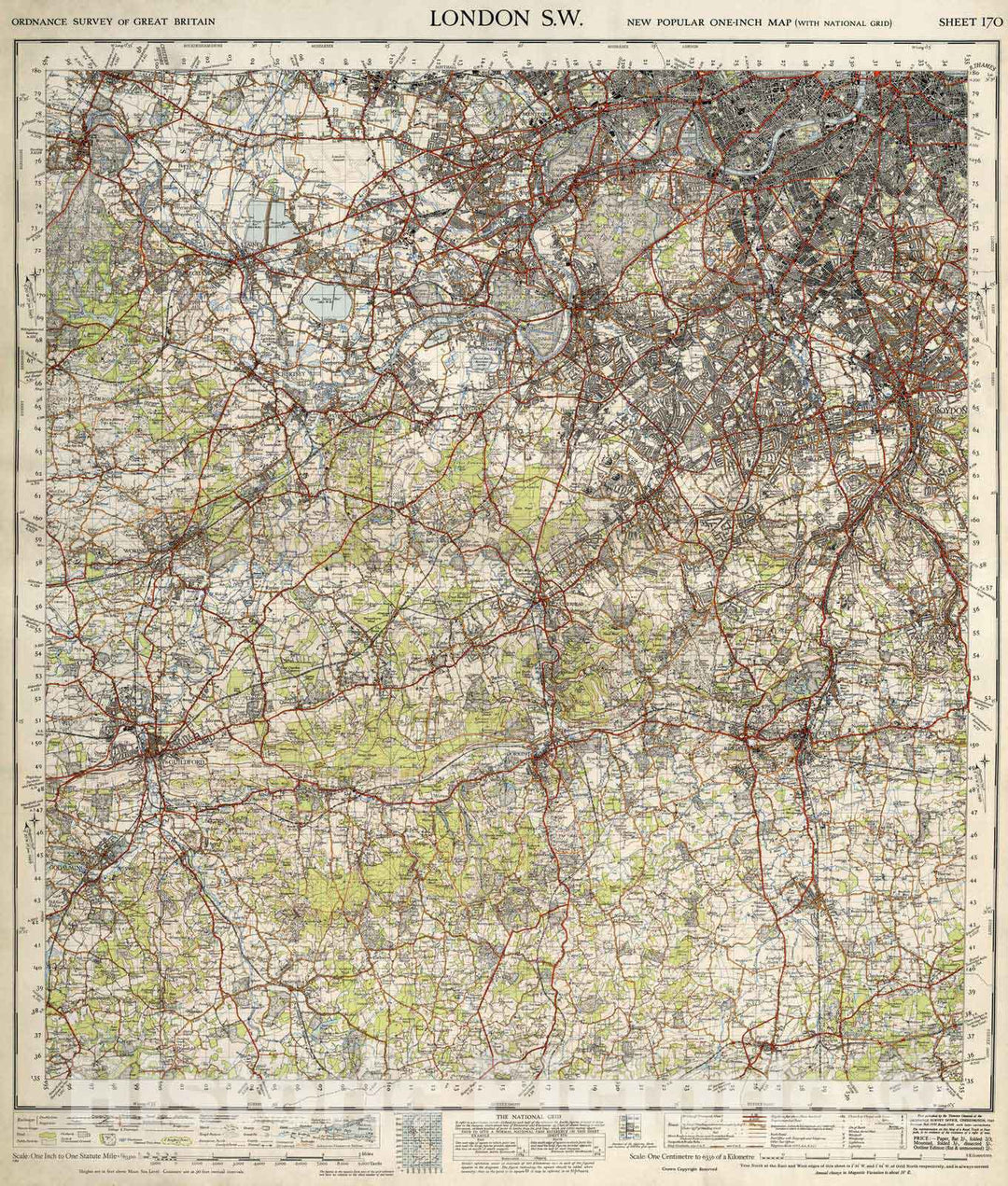 Historic Map : National Atlas - 1945 Sheet 170. London S.W. - Vintage Wall Art