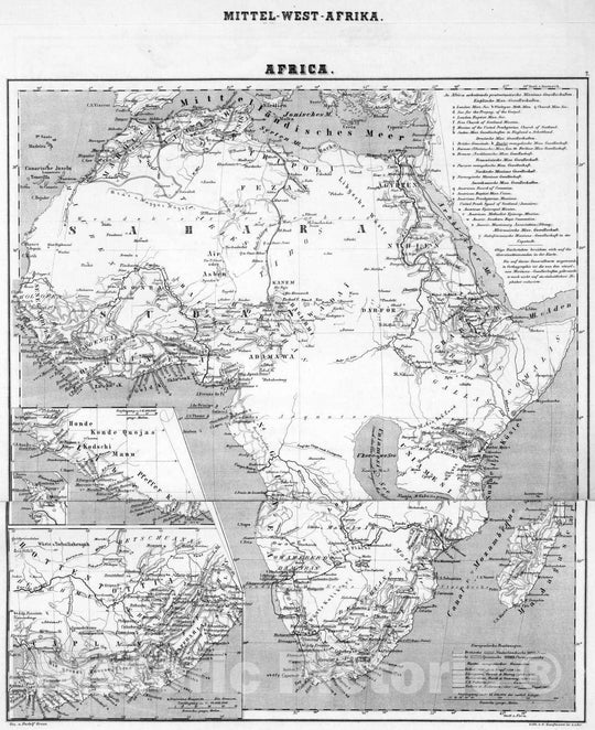 Historic Map : Religious Atlas - 1859 Mittel-West-Afrika. Africa. - Vintage Wall Art