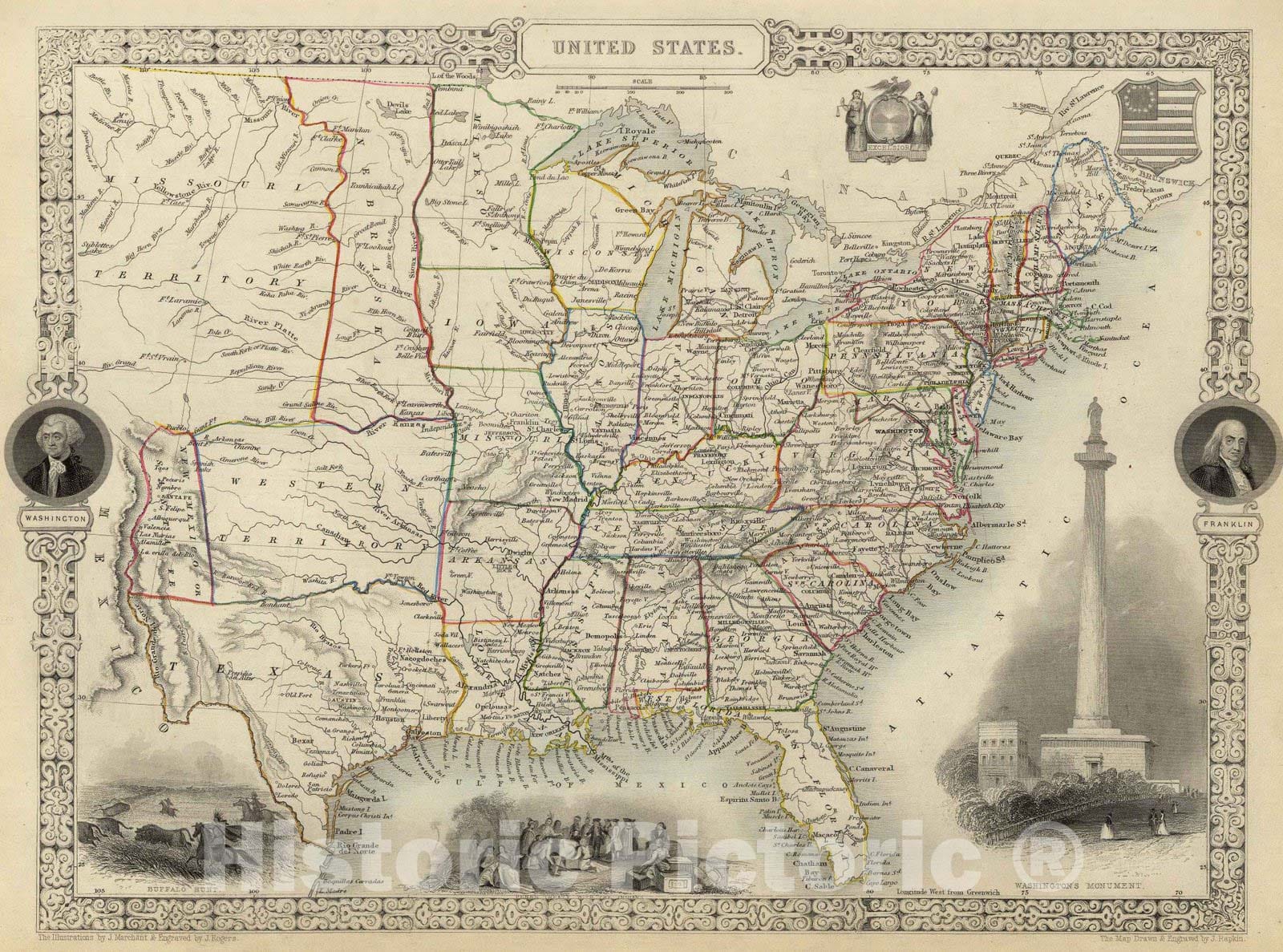 Historic Map : 1851 United States. - Vintage Wall Art