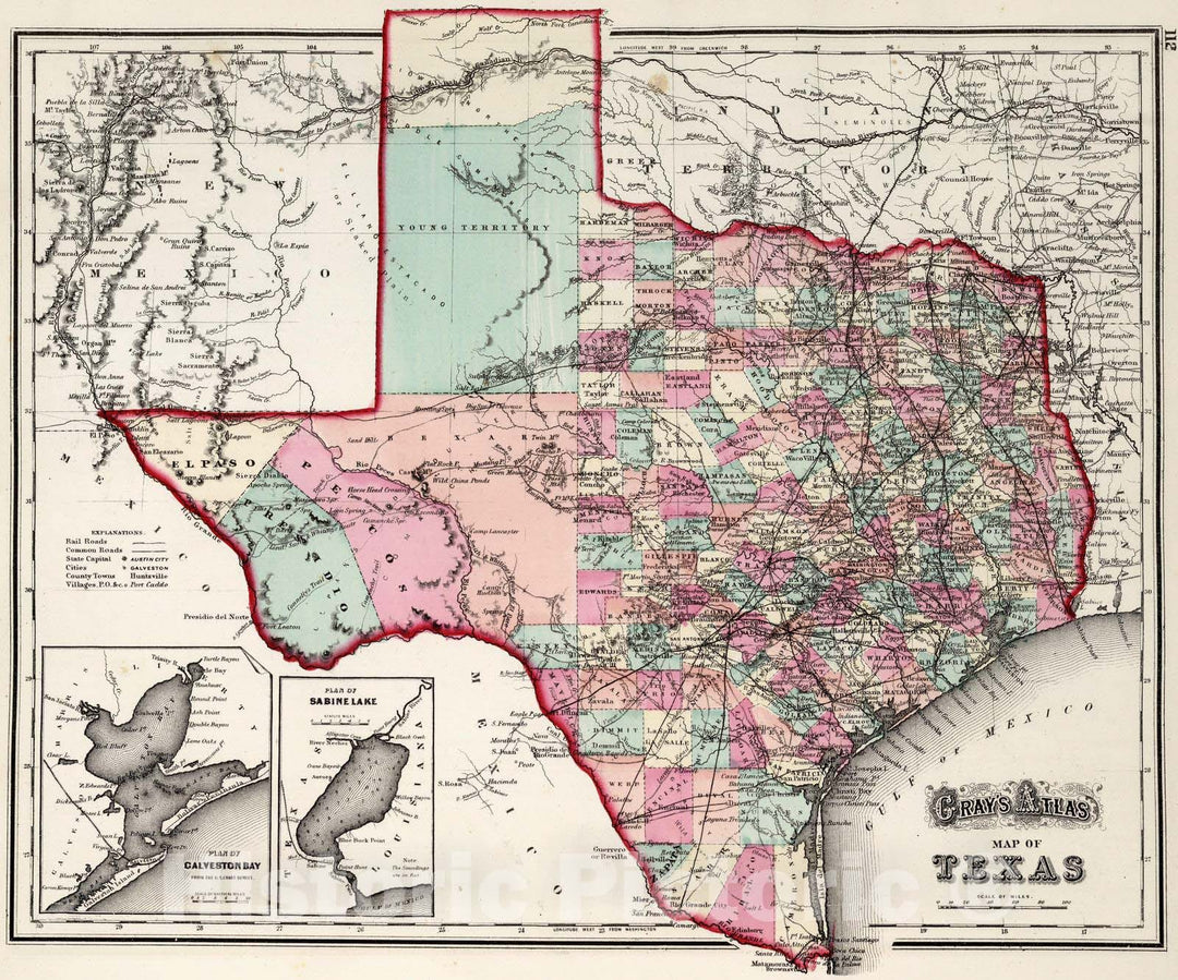 Historic Map : 1873 Texas. v2 - Vintage Wall Art