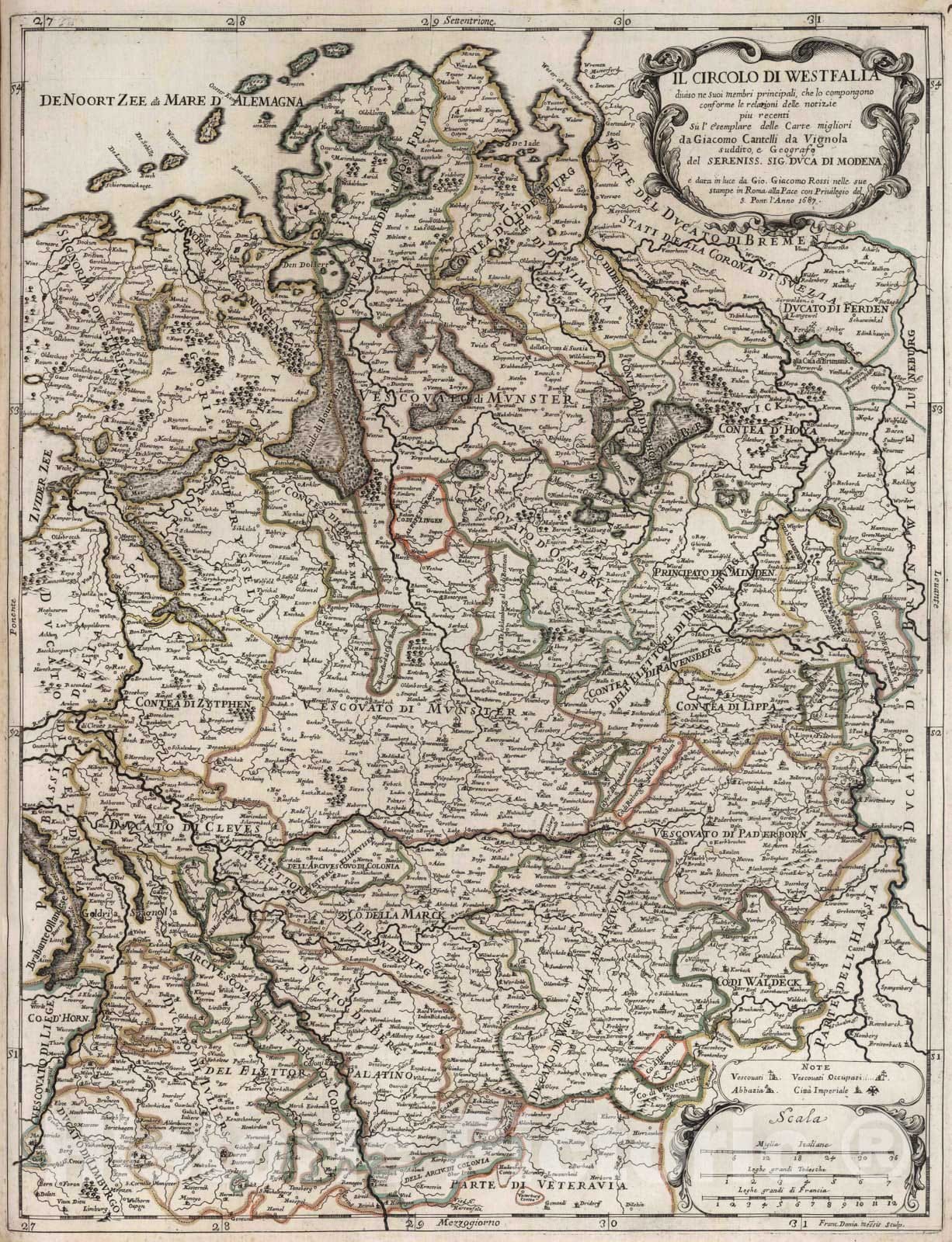 Historic Map : Germany, , Europe 1687 Il Circolo di Westfalia , Vintage Wall Art