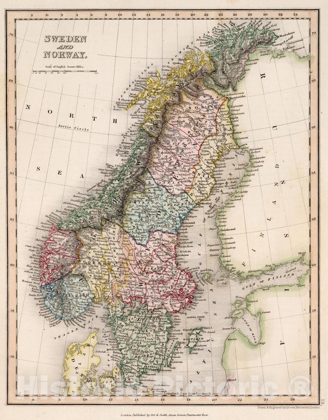 Historic Map : 1832 Sweden and Norway : Vintage Wall Art