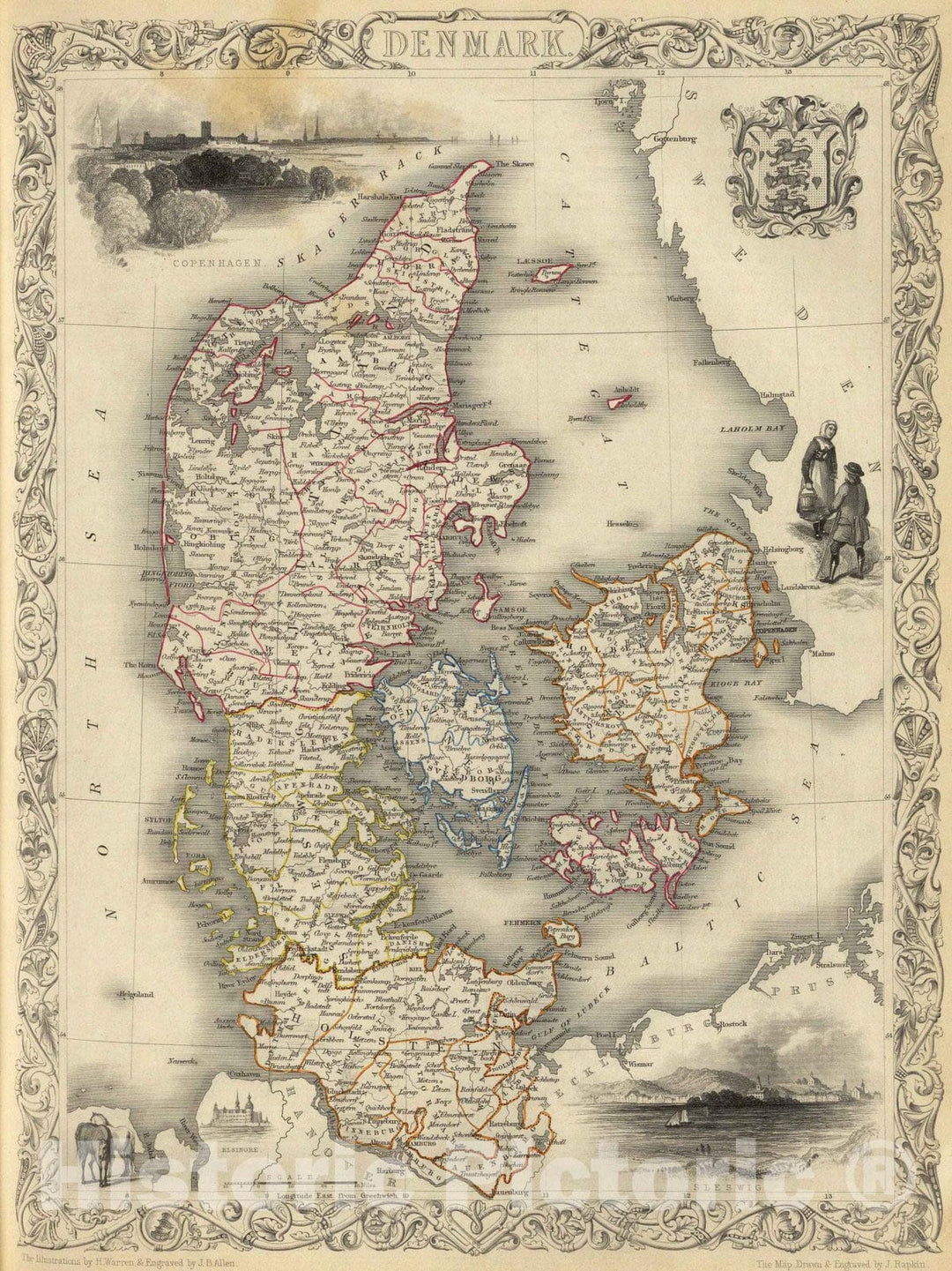 Historic Map : 1851 Denmark. - Vintage Wall Art