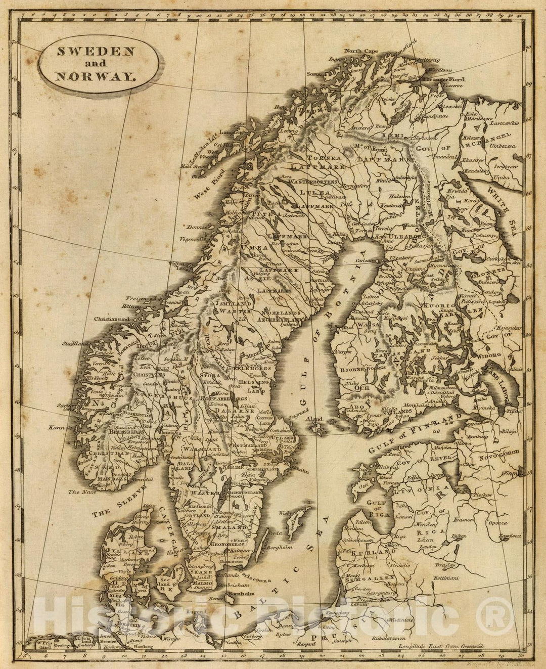 Historic Map : 1812 Sweden, Norway. - Vintage Wall Art