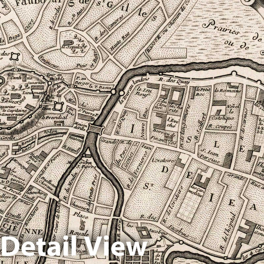 Historic Map : 1703 Plan de la Ville et du Chateau de Caen, France. - Vintage Wall Art