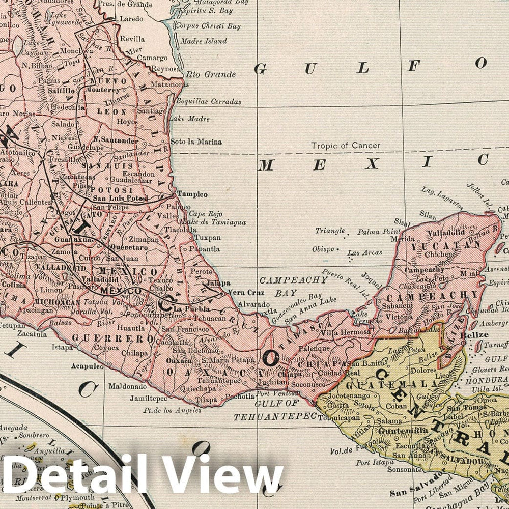 Historic Map : 1883 Mexico, Cuba, and Central America. - Vintage Wall Art