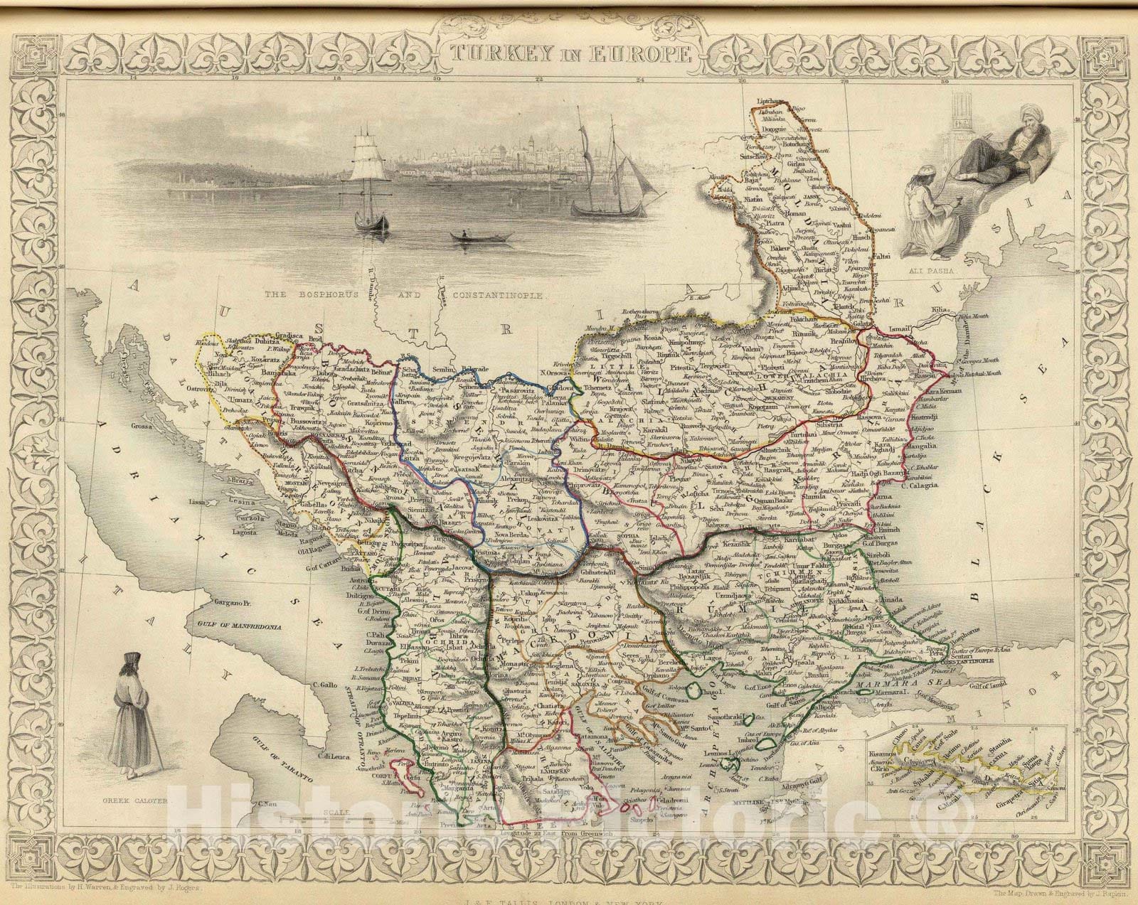 Historic Map : 1851 Turkey in Europe : Vintage Wall Art