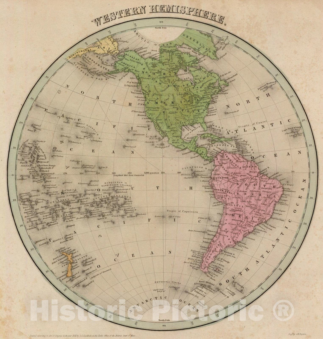 Historic Map : 1841 Western Hemisphere. - Vintage Wall Art