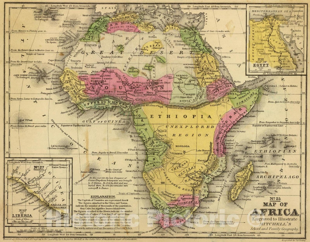 Historic Map : School Atlas - 1847 Africa. - Vintage Wall Art