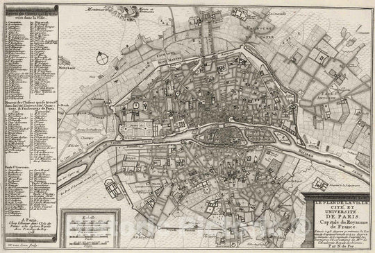 Historic Map : Paris , France, 1705 Le Plan de La Ville, Cite, et Universite de Paris. , Vintage Wall Art